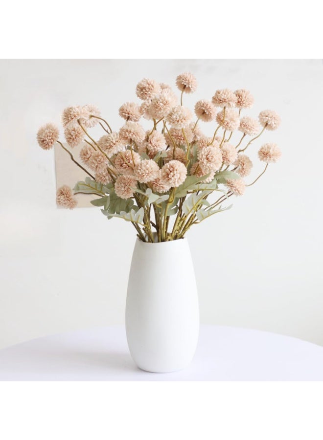 10PCS Artificial Chrysanthemum Ball Flowers Fake Mums with Long Stems Pom Pom Faux Mini Mum Flower Arrangements for Home Party Wedding Decoration (Beige) - Image 3